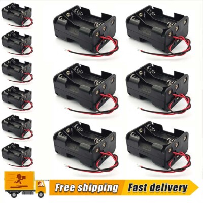 12Pcs Six/6X AA DIY Battery Holder Case Box Base 9V Volt Mount W/Bare Wire Ends