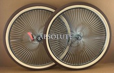 VINTAGE LOWRIDER 26" 144 SPOKE CHROME DAYTON RIM SET W/ BROWN/CREAM BRICK TIRES