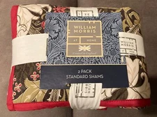 William Morris STANDARD Quilted Pillow Shams GOLDEN LILY FOREST Floral 2 Pack