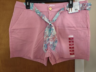 Stella Parker Women's Stylish Belted Shorts w/ Printed Waist Scarf Pink Size 16