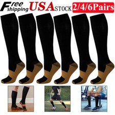 2-6 Pairs Copper Compression Socks 20-30mmHg Graduated Support Mens Womens S-XXL