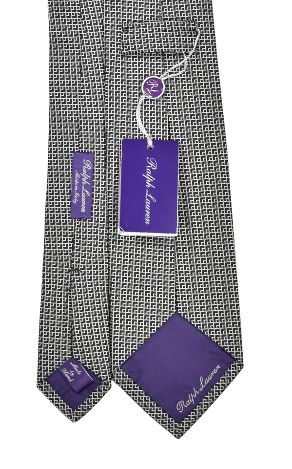 Ralph Lauren 紫色标签黑色手工几何丝绸领带全新 185 美元 — 第 2/2 张图片