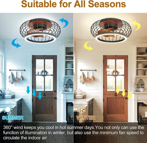 17in LED Ceiling Fan with Lights Remote 3 Speed Chandelier Cage Lamp Indoor - Picture 2 of 9