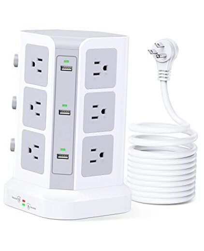 Surge Protector Power Strip Tower,  16.4 FT Extra Long Cord Flat 16.4 ft White-image