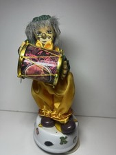 VIDEO Vintage Wind Up Porcelain Base Clown Drum Wind up Music Spins Works