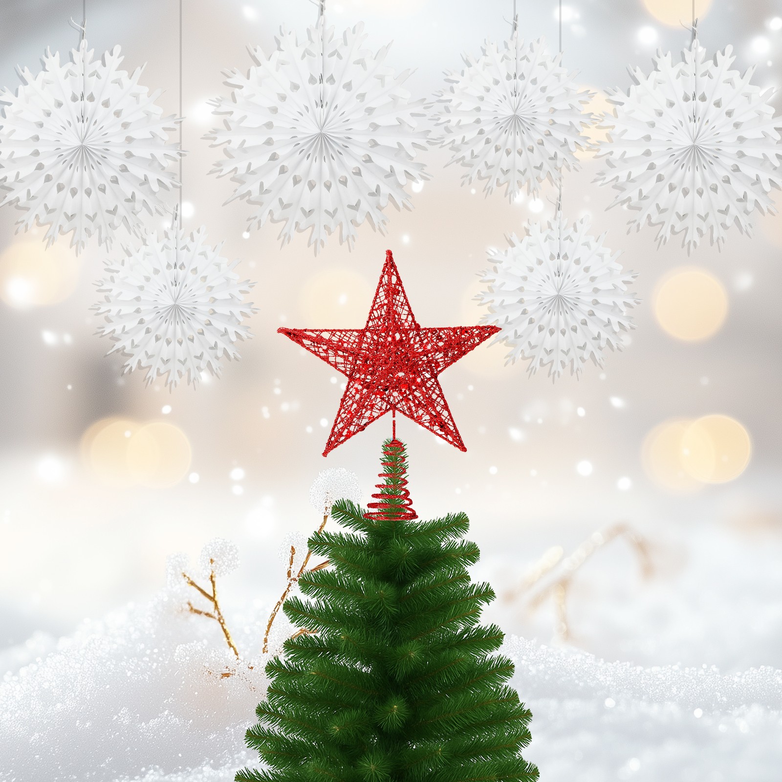 Time to Sparkle 6Mix Tissue Fans Flower Christmas Metal Sequins Tree Topper Star