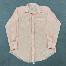 VTG H Bar C California Ranchwear Western Dress Shirt Mens 16.5-35 Peach Snap Up