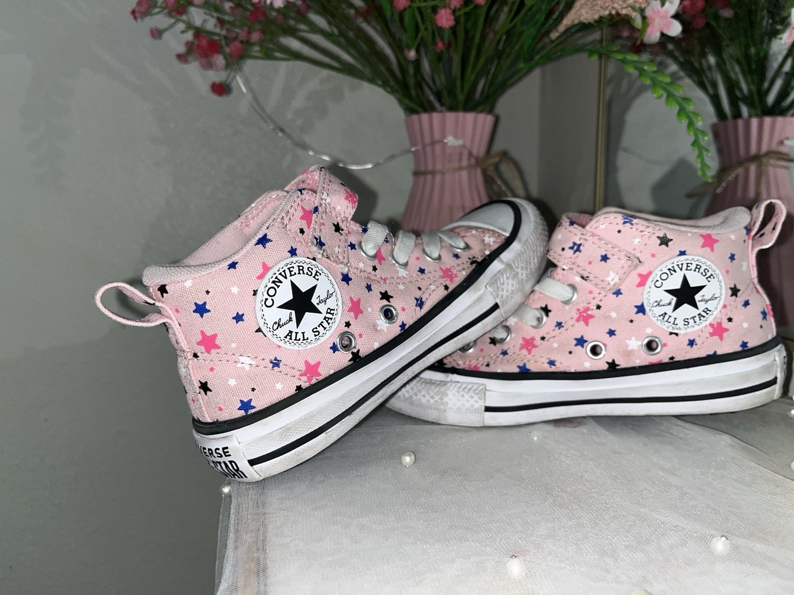 Converse Star Pattern High Top Pink Canvas Girls' Sneakers