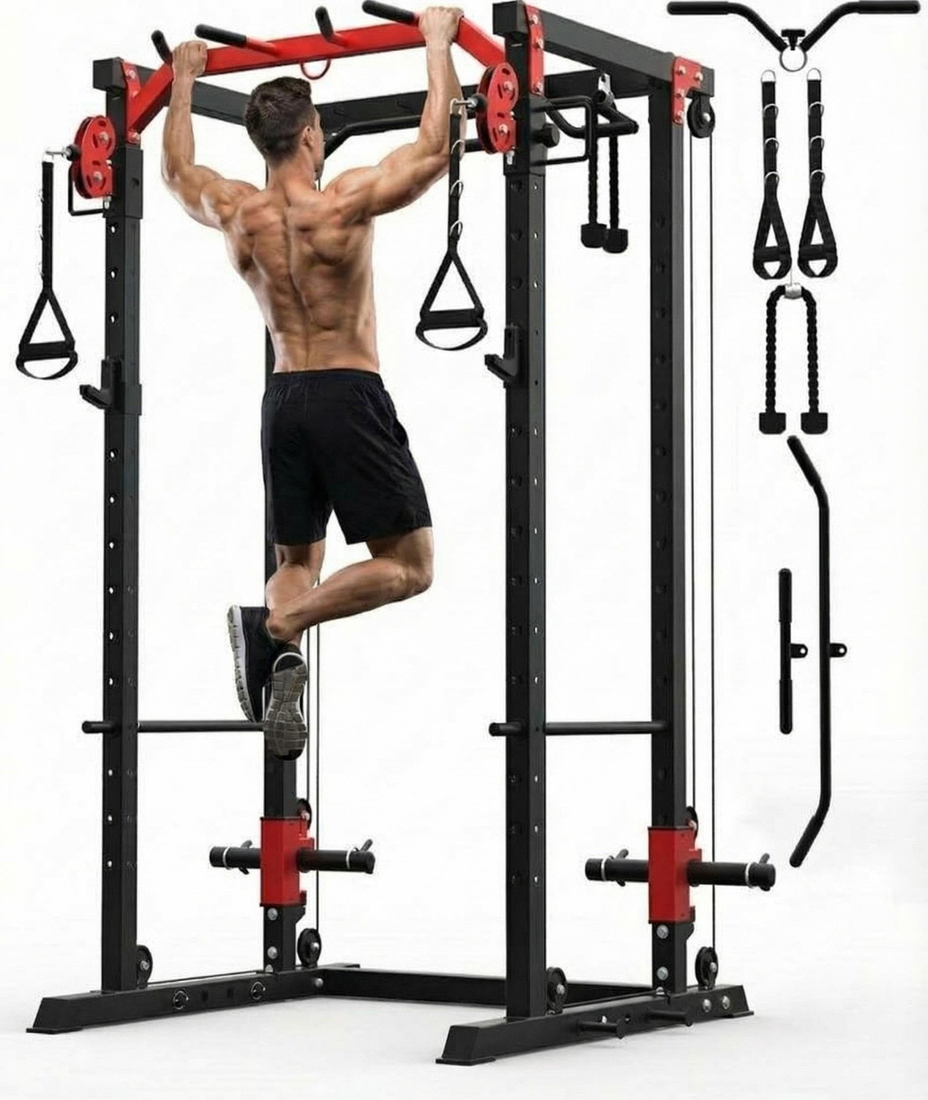 Power Cage Home Gym with LAT Pulldown & Cable System 2000LBS Squat Rack for Home