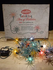 1960s USALITE Twinkling Stars Of Bethlehem String Of 20 Christmas Lights * AS IS
