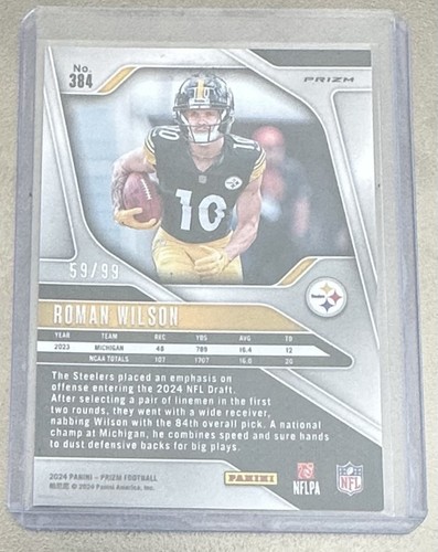2024 Panini Prizm - Rookies Roman Wilson #384 Blue Ice Prizm /99 (RC) - Picture 2 of 2