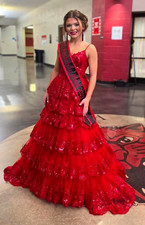 Sherri Hill Red Sequin Lace Ballgown Prom Gown Sweetheart Size 00