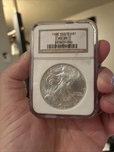 1998 American Silver Eagle $1 bullion coin 1 troy oz of .999 silver graded MS-69