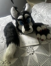 Black White Lava Fox Costume Set - Headpiece Tail Paw Gloves