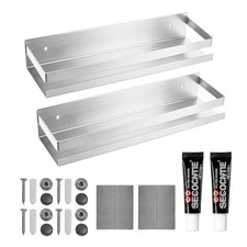 2 Pack Stainless Steel Floating Shelves, Wall Mounted Storage 30 CM Silver