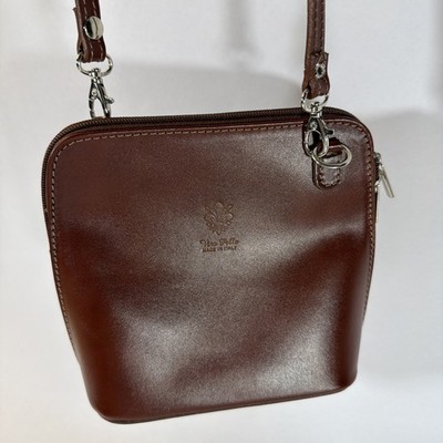 Vera Pelle Made in Italy Brown Leather Small Crossbody Bag Purse Rare Nice