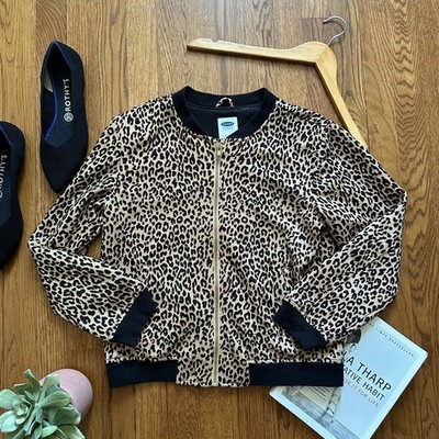 Old Navy Leopard Print Brown & Black Bomber Jacket SIZE XL