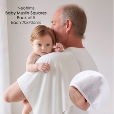 Baby Muslin Squares Swaddle Breast Feeding Burping Cloths Cotton,5 Pack 70x70cms