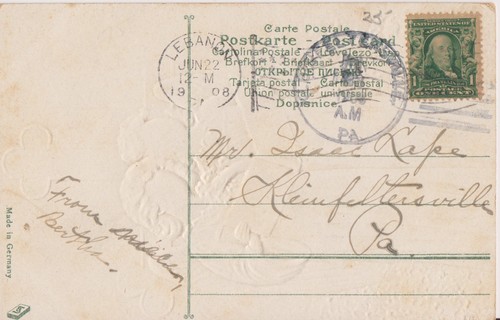 Vintage German Embossed Postcard - Charity - #312 - Posted 1908 - Picture 2 of 2