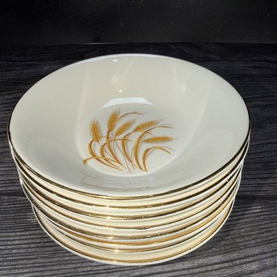 Lot Of 7 Vintage Golden Wheat Dishes 22K Gold Trim Fruit Bowl 5 1/4 Inch