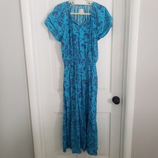 Cottagecore Womens Midi Dress SMALL Prairie Floral Flowy Flutter Sleeve Smocked