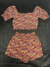 Disney parks Floral Princess print shorts crop top set- Large 0573