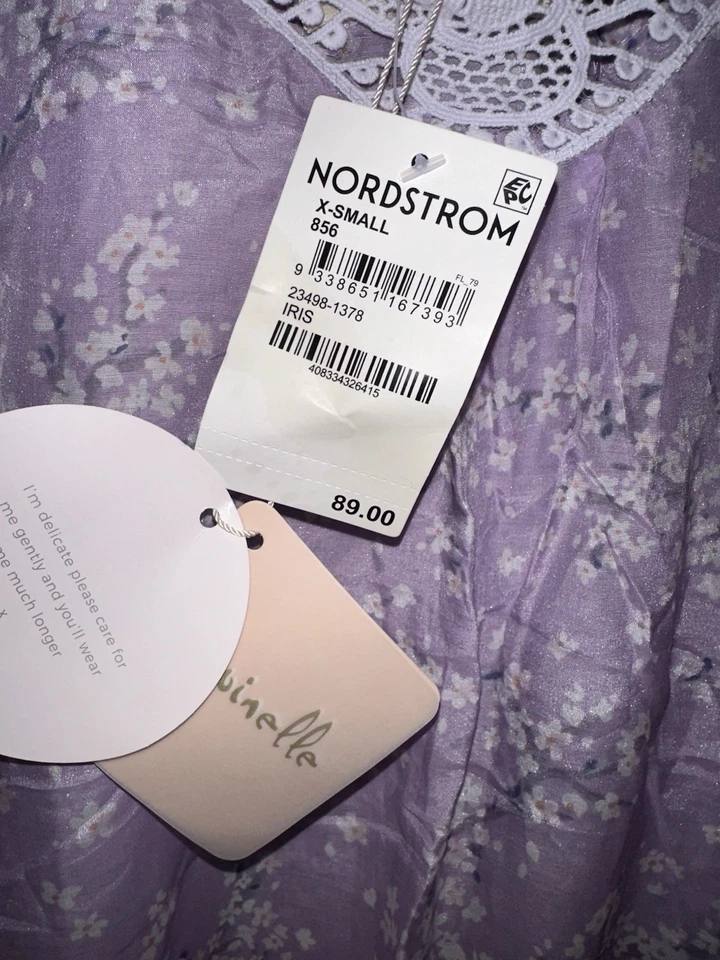 PAPINELLE NUEVO CON ETIQUETAS Talla XS Algodón Seda Floral Vestido para Dormir Vestido Iris Púrpura $89 Foto 4 de 4