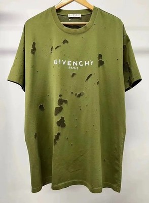 Givenchy Green distressed destroyed logo print crew neck T-shirt