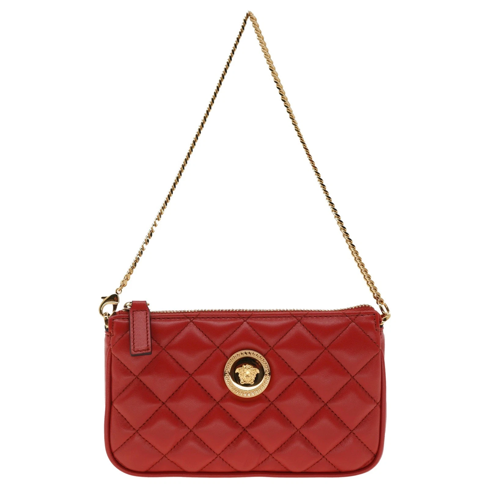 Versace — Versace Medusa Chain Mini Bag Pouch Quilted Red Leather New
