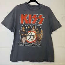 Vintage Kiss 1988 Crazy Nights Tour Graphic Tee Shirt L 80s 90s Faded