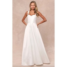 Lulus Modern Affection White Taffeta Pleated Sleeveless Maxi Dress Wedding S NWT