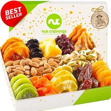 Thanksgiving Dried Fruit Mixed Nuts Gift Basket 12 Assortments Gold Box - US