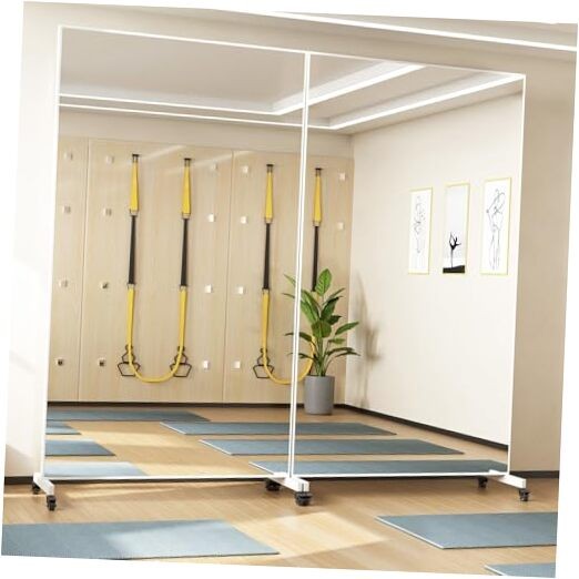 Home Gym Rolling Mirror 82"x44" &ndash; Extra Large Full Length 82"L x 44"W White