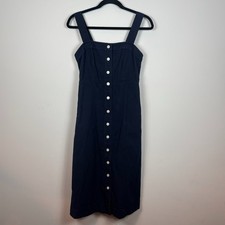Everlane The Cotton Weave Picnic Midi Dress Navy Womens sz 2 Classic Clean Girl