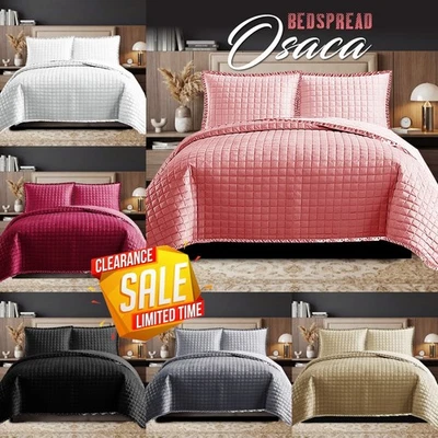 3 PCS Quilted Bedspread Bed Throw Embossed Bedding Set Single Double King Size - Image 1 of 4