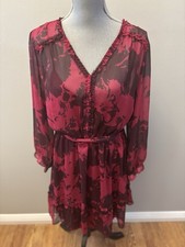 Vera Wang Women's Printed Dress Maroon Floral XL Size
