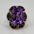 Vtg STERLING SILVER Mexico Eagle 2 Mark AMETHYST RING Flower Setting Detail Sz 6