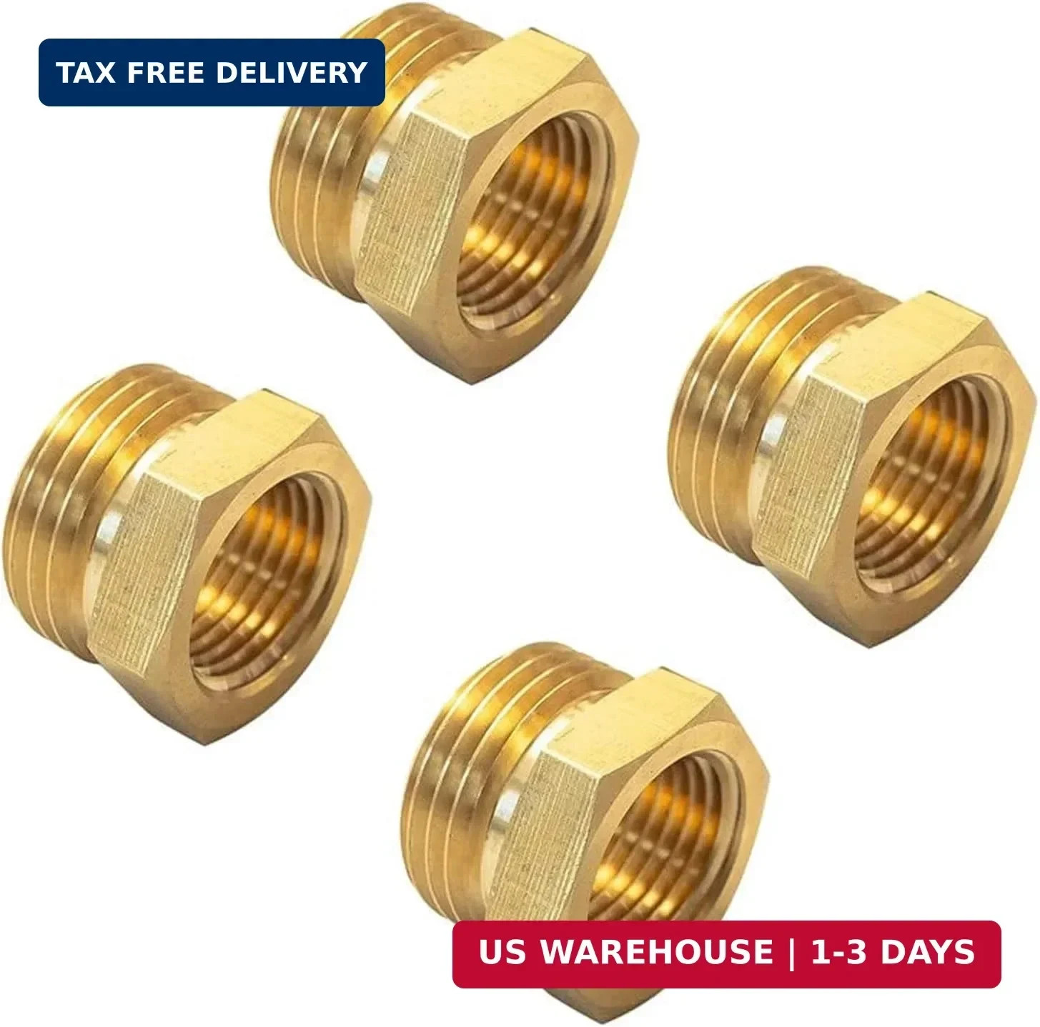 4 Pcs 57480-1208 Brass Garden Hose Adapter, 3/4 GHT Male to 1/2 NPT Female - New