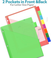 8-Tab Binder Dividers with Pockets, Plastic Tab Dividers for 3 Ring Binder Or...
