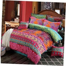 Boho Duvet Cover Size, 3pc Bohemian Chic Exotic Quilt Cover Queen Colorful Boho