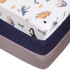 Pack of 3 Dinosaur Fitted Crib Sheet Set for Baby Boy, Universal Fits Standar...