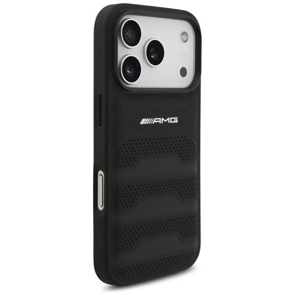 Coque IPHONE 17 Pro Cuir Véritable Perforé Mercedes AMG Noir Logo - Photo 4/4