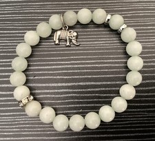 Vintage Natural Stone Beaded Bracelet With Metal Elephant Charm, Free Size