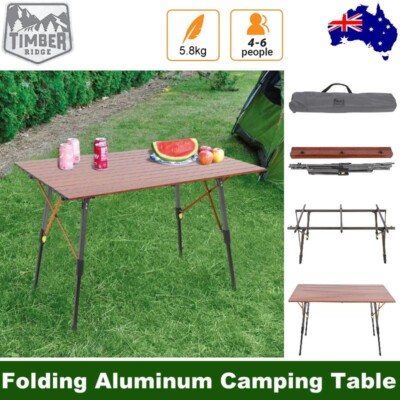 Timber Ridge Folding Aluminium Camping Table w/ Carry Bag People  Adjustable Australia