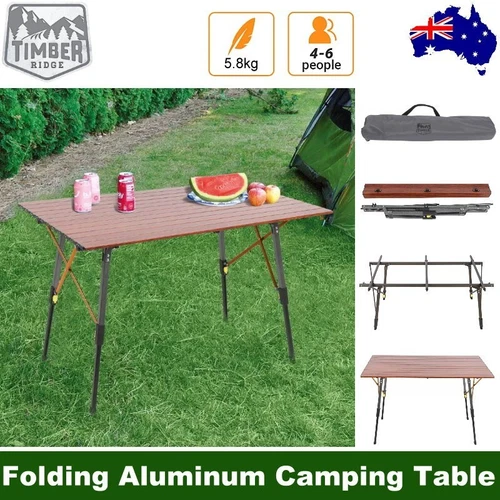 Timber Ridge Folding Aluminium Camping Table w/ Carry Bag 6 People Adjustable - Picture 1 of 11
