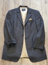 42L Men's Nautica Vintage Patterned Blazer Dark Blue 100 Wool Sport Coat 41L
