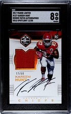 2017 PANINI LIMITED KAREEM HUNT #127, ROOKIE, AUTO, GOLD SPOTLIGHT, SERIAL #/50
