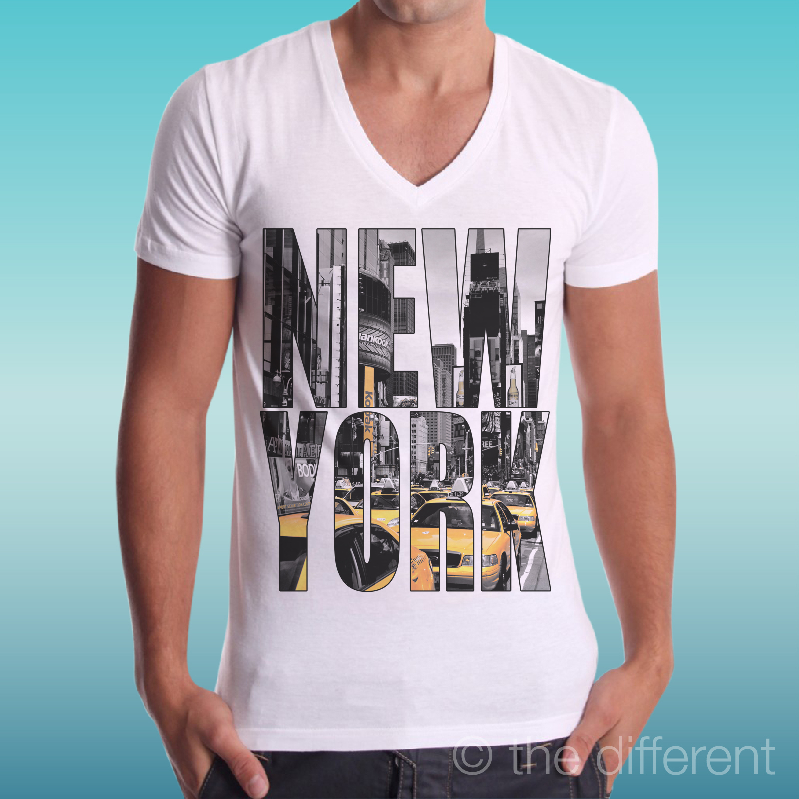 Men's V Neck T-Shirt New York Landscape Background Gift Idea