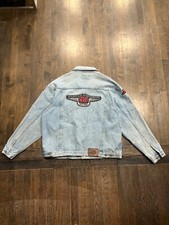 Vintage Harley Davidson Jean Jacket Denim Trucker Mens XL Embroidered Patches