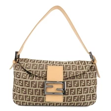 Auth FENDI Shoulder Bag Zucchino Canvas Leather Beige 8BR003 Reuse Used